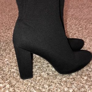 “Sock” black calf high booties